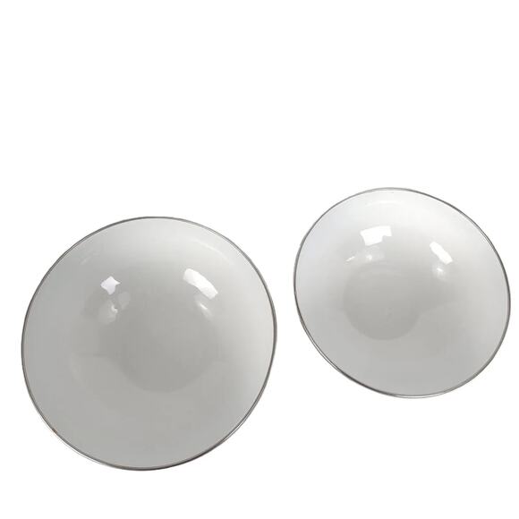 Set 2 Vtg White Metal Enamelware Fruit Serving Mixing Nesting Bowls Kobe Japan? - Picture 6 of 8